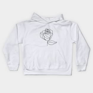 One line rose flower. Continuous line print. Kids Hoodie